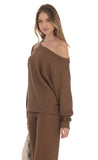 Off Shoulder Knit Oversized Jumper in Brown