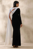 Dabria Black And White Asymmetric Neck Maxi Dress With Cape Sleeve
