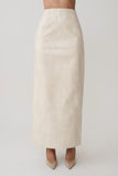 Thalia Croc Faux Leather Midi Skirt Ivory