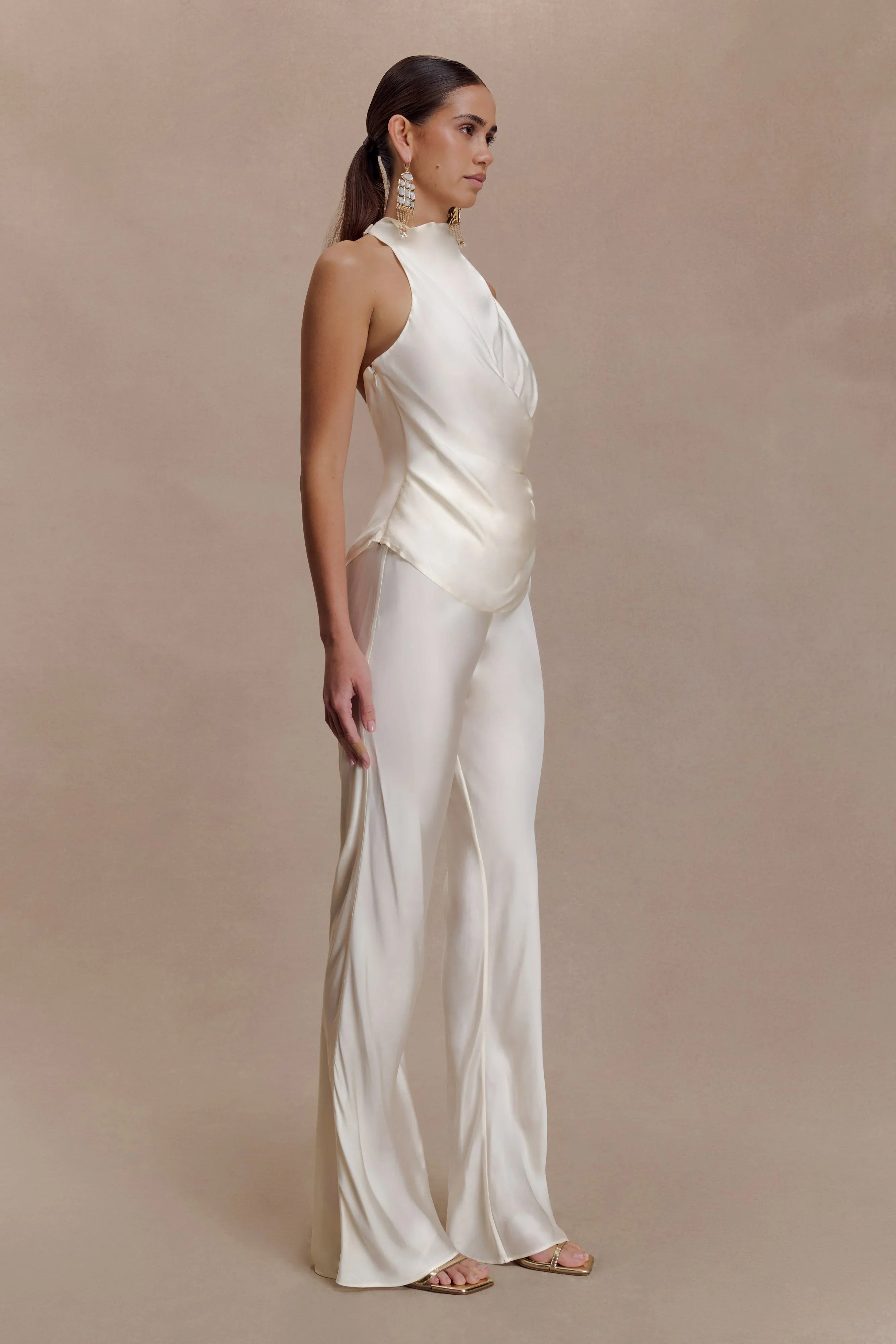 Bianca Satin Halter Top Ivory