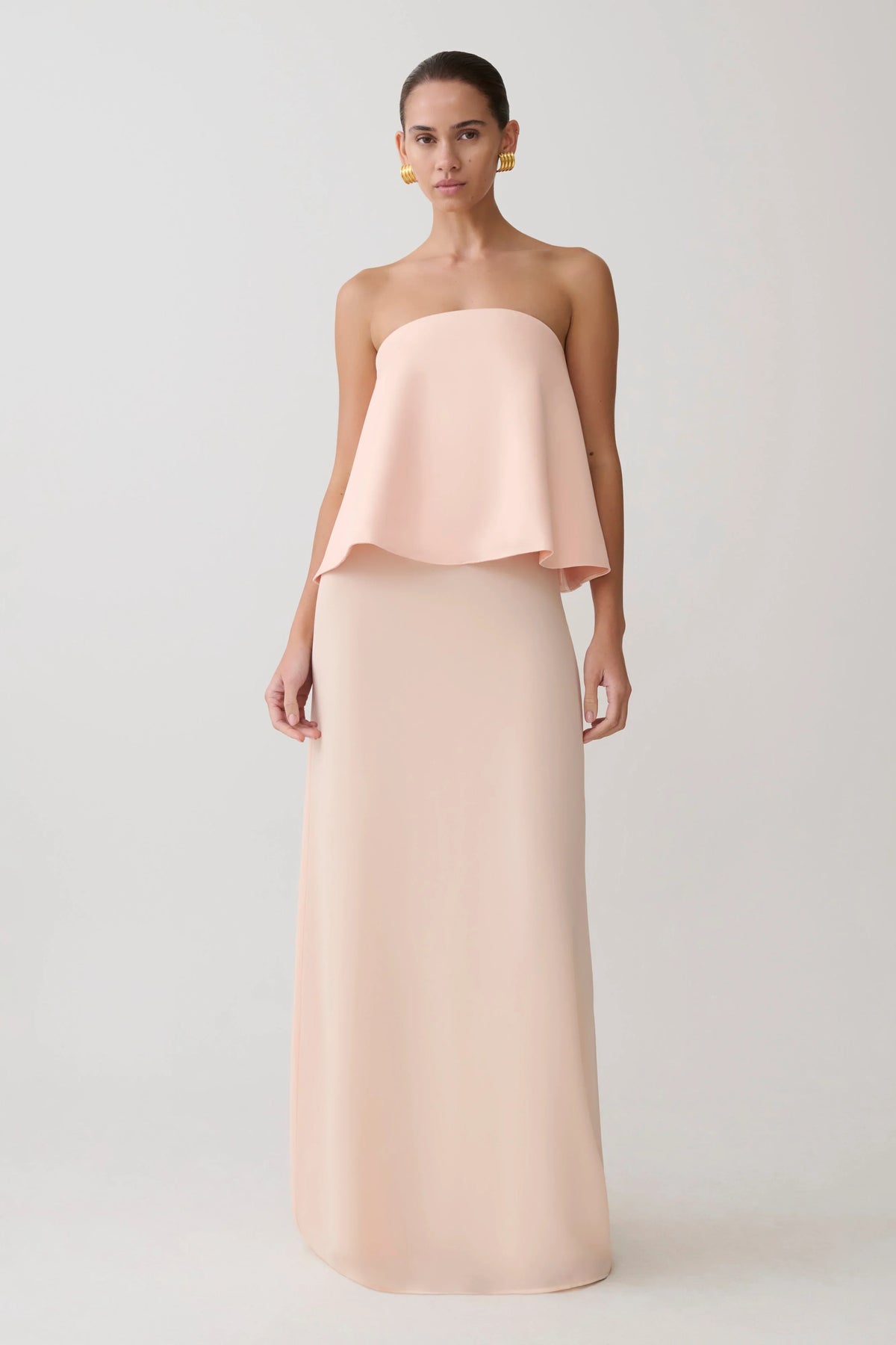 Sophia Satin Strapless Maxi Dress Peach