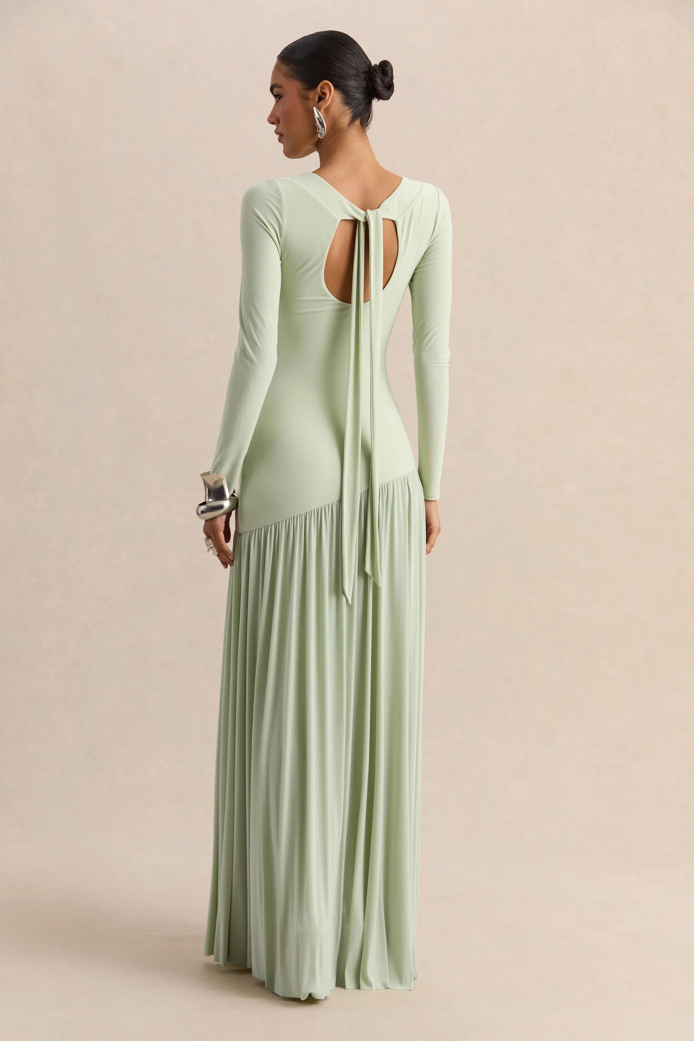 Jasira Mint Crew Neck Maxi Dress With Asymmetric Drop Waist