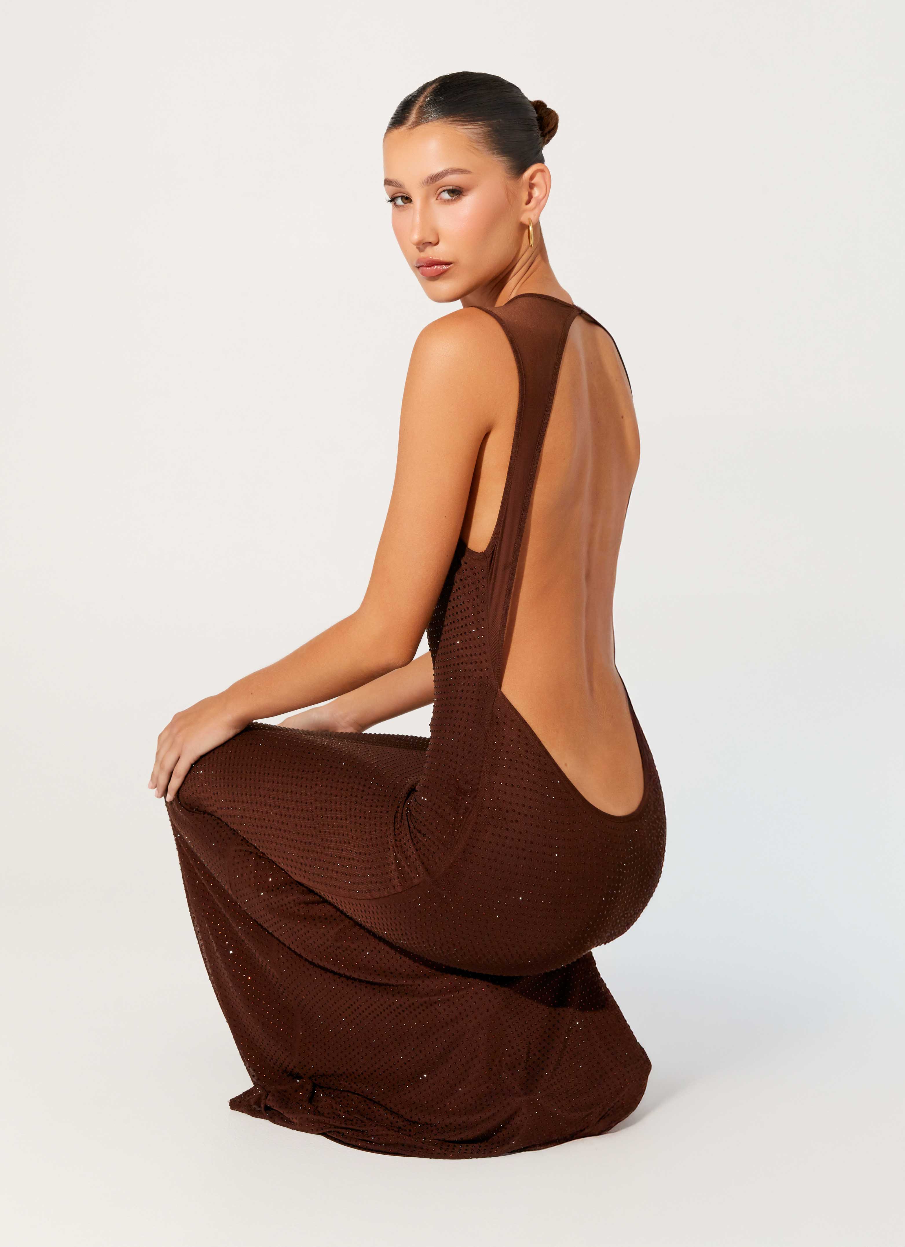 Hot Sequins Maxi Dress Chocolate