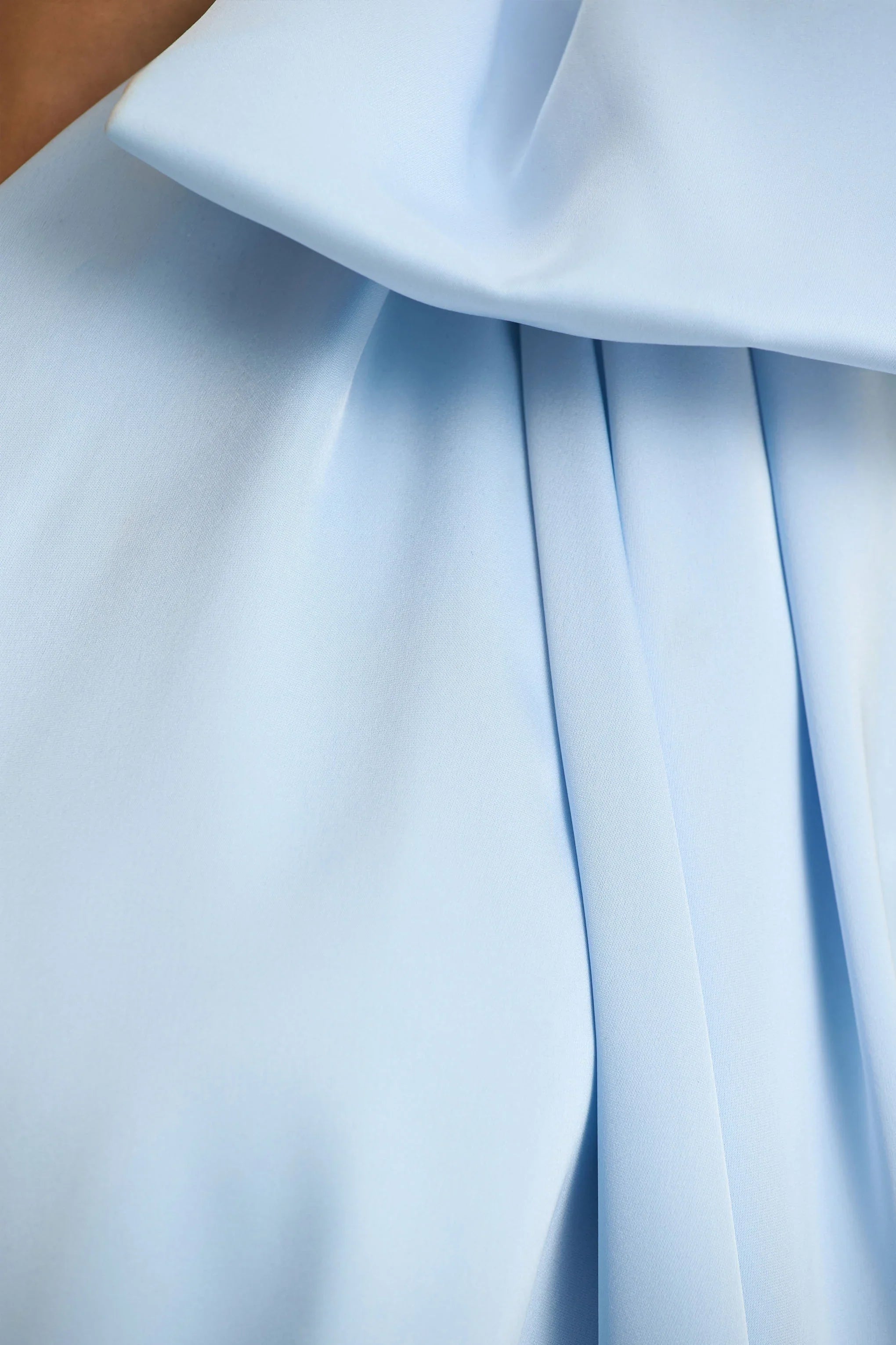 Celestia Powder Blue Satin Asymmetric Neck Midi Dress With Cape Detail