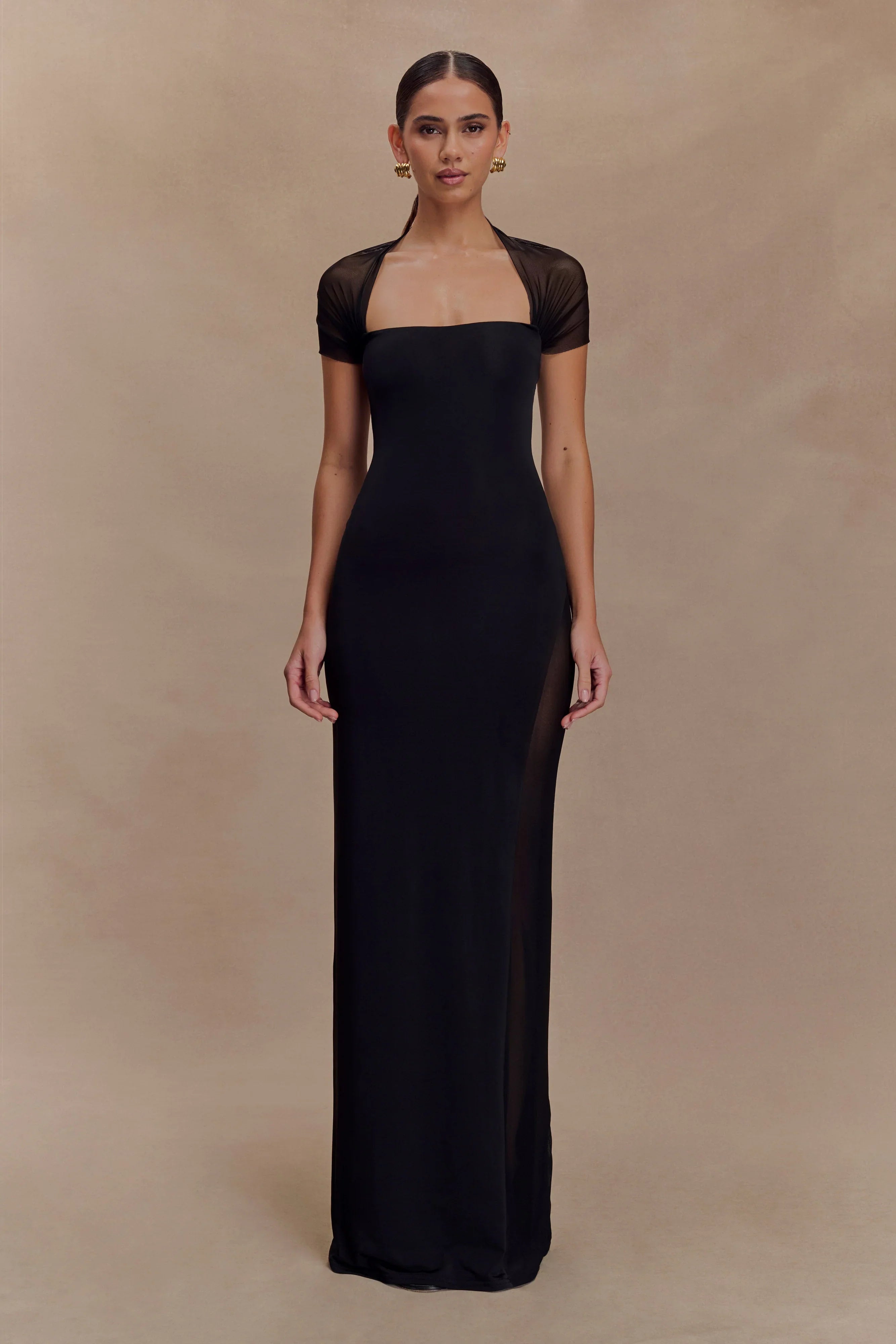 Wyatt Slinky And Mesh Maxi Dress Black