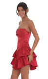 Satin Corset Strapless Dress in Red