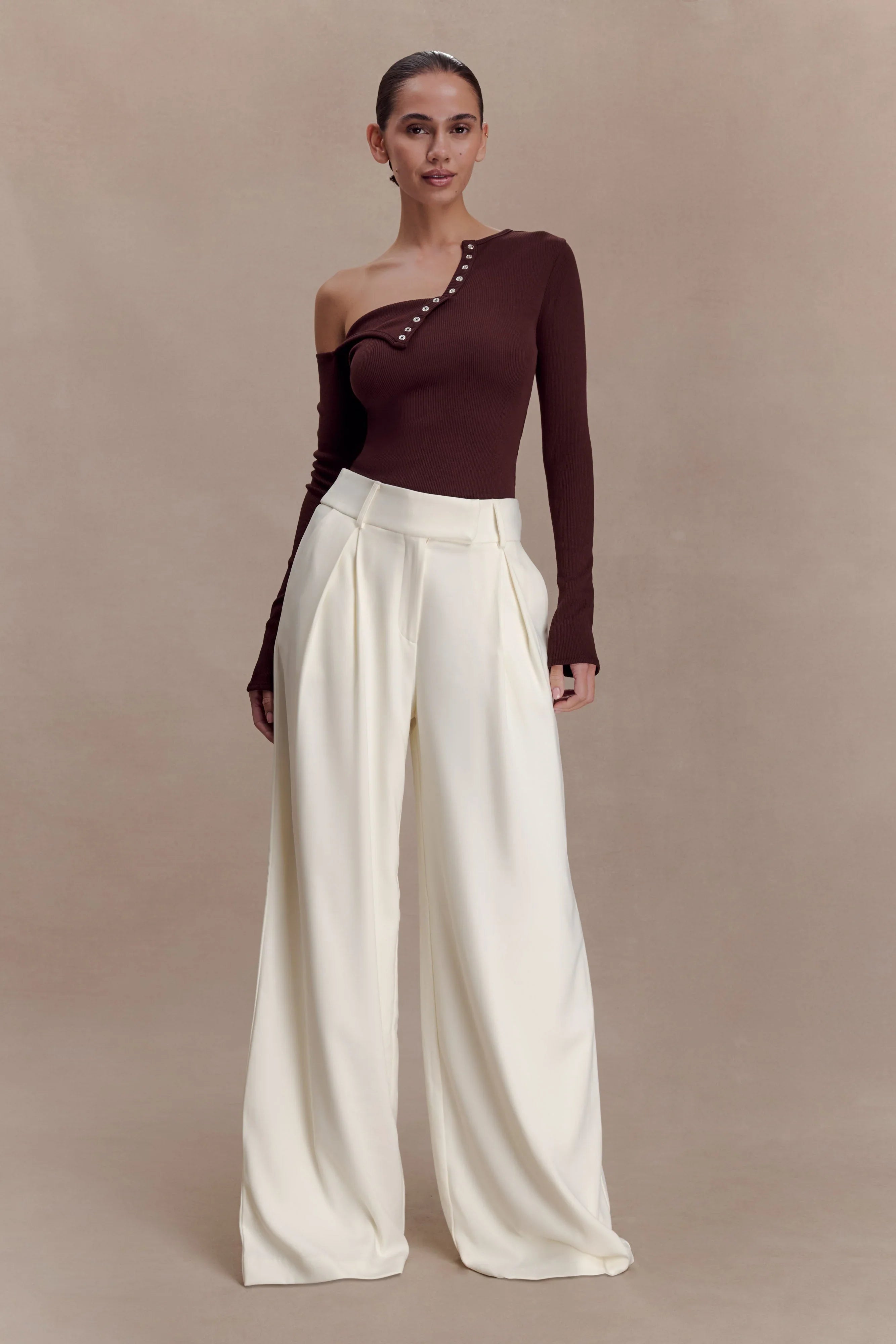 Maelle Off Shoulder Long Sleeve Top Deep Chocolate