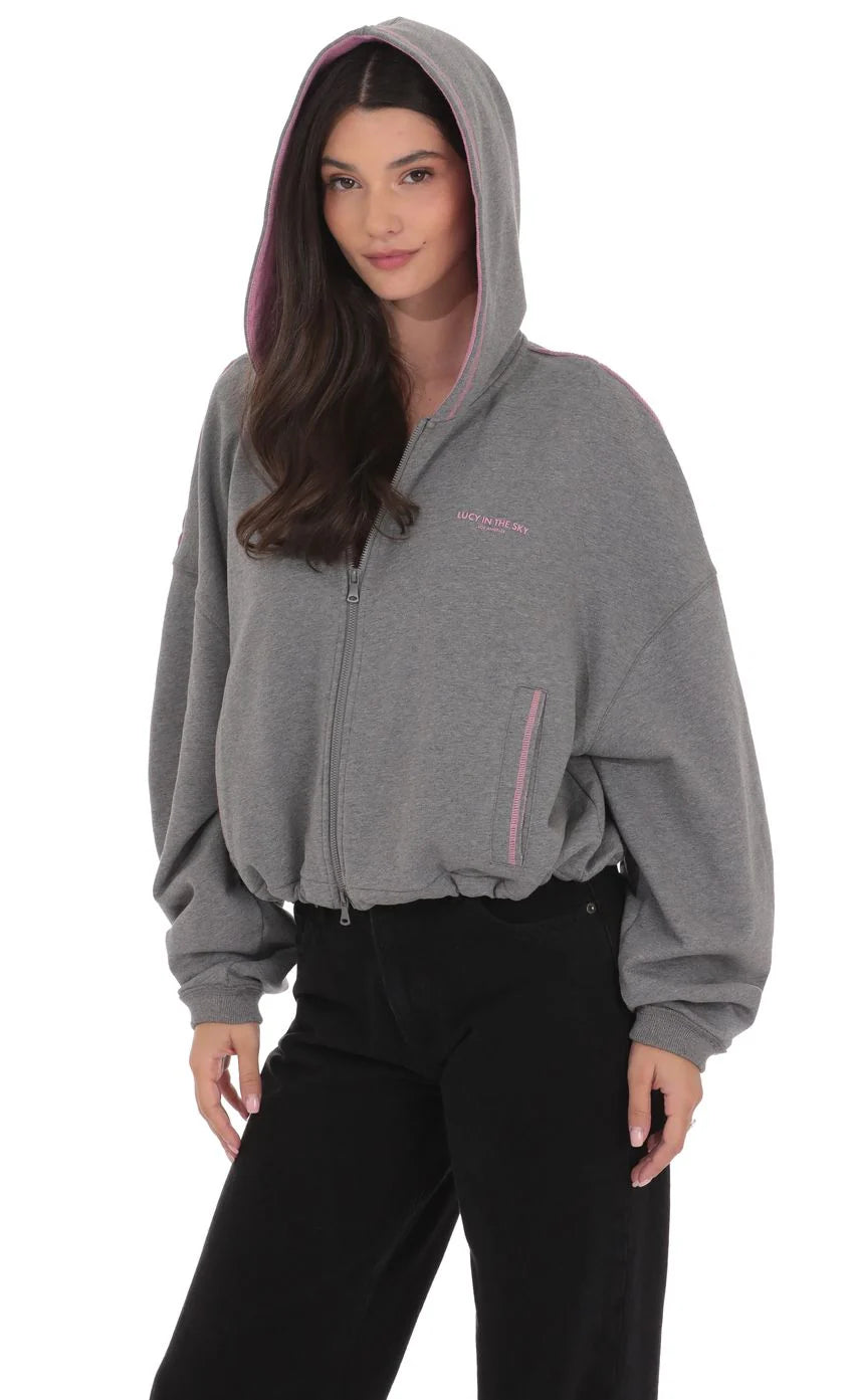 Two Toned Cropped Hoodie in Grey