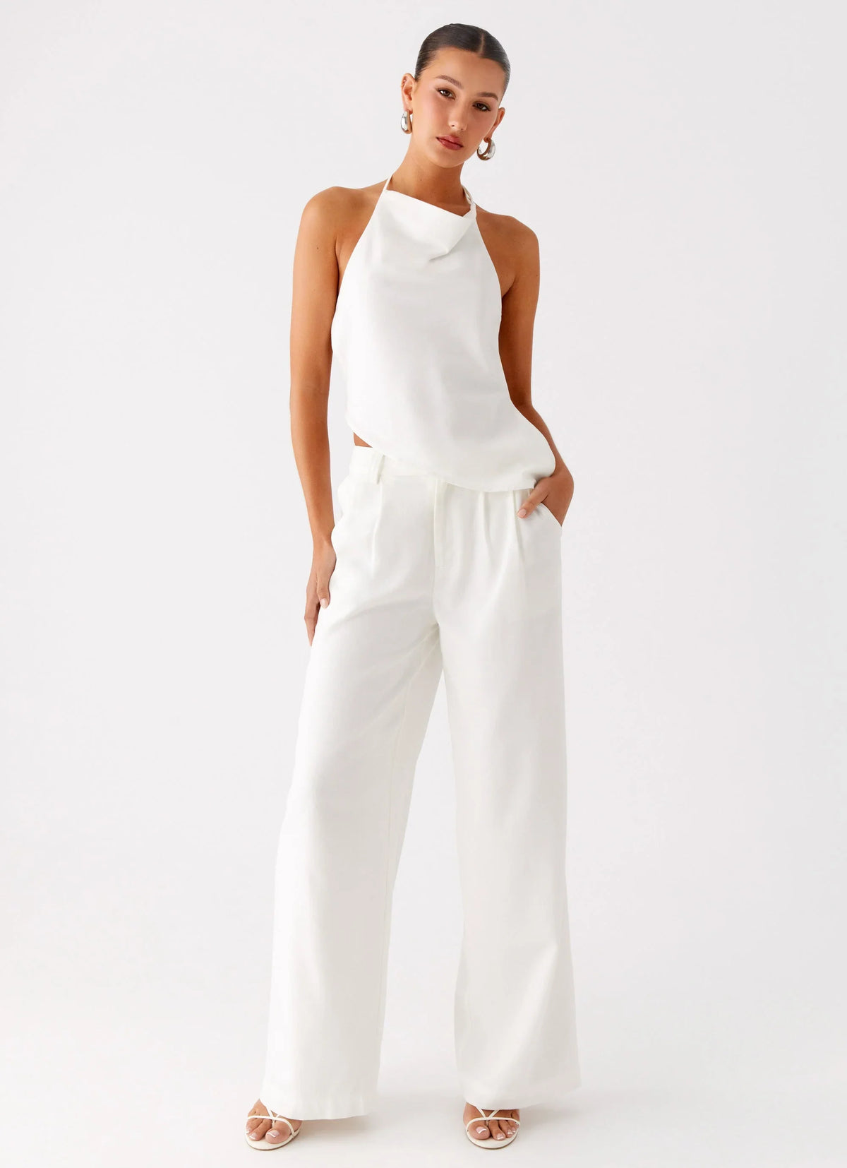 Delong Low Rise Linen Pants White