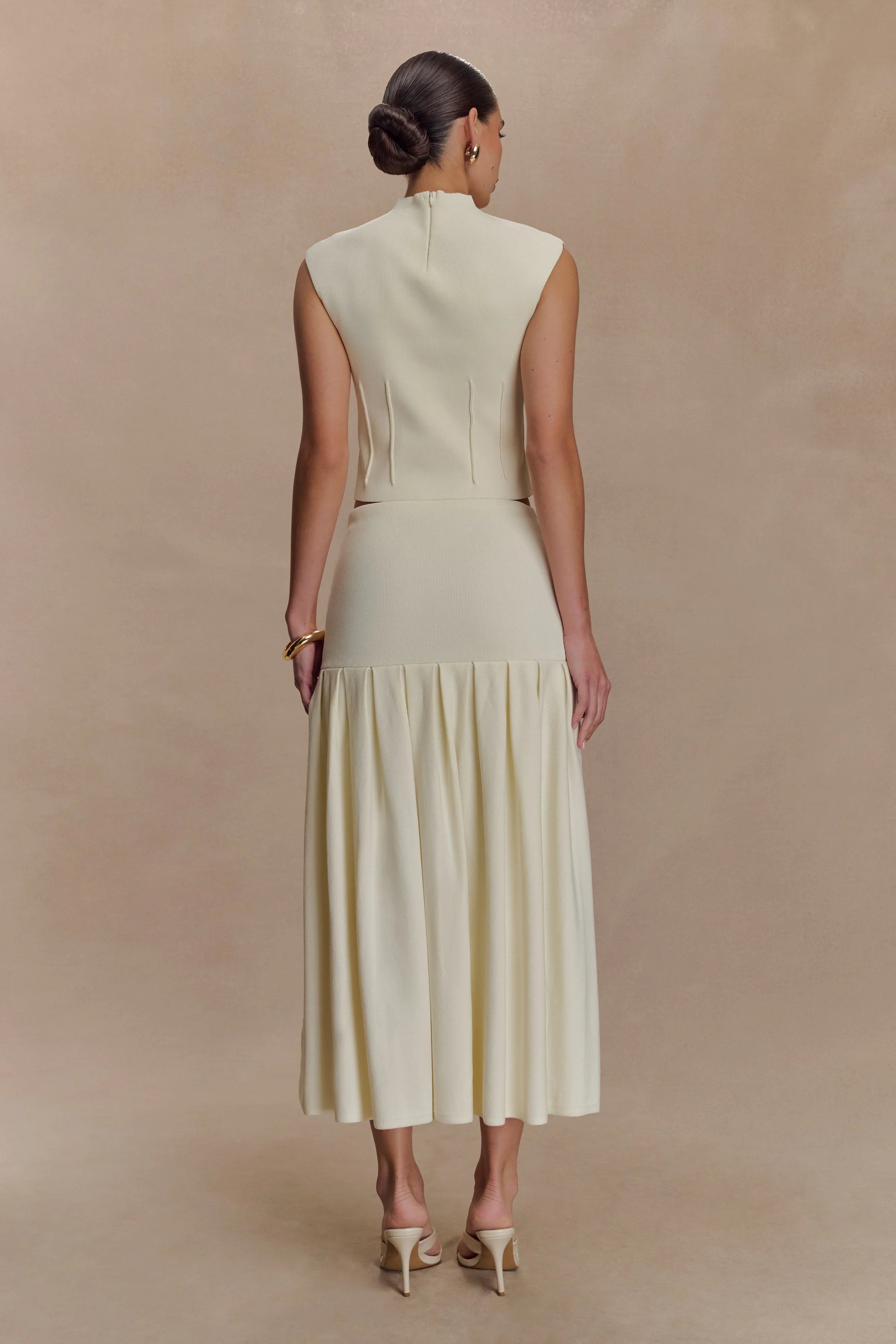 Romaine High Neck Bandage Knit Top Ivory