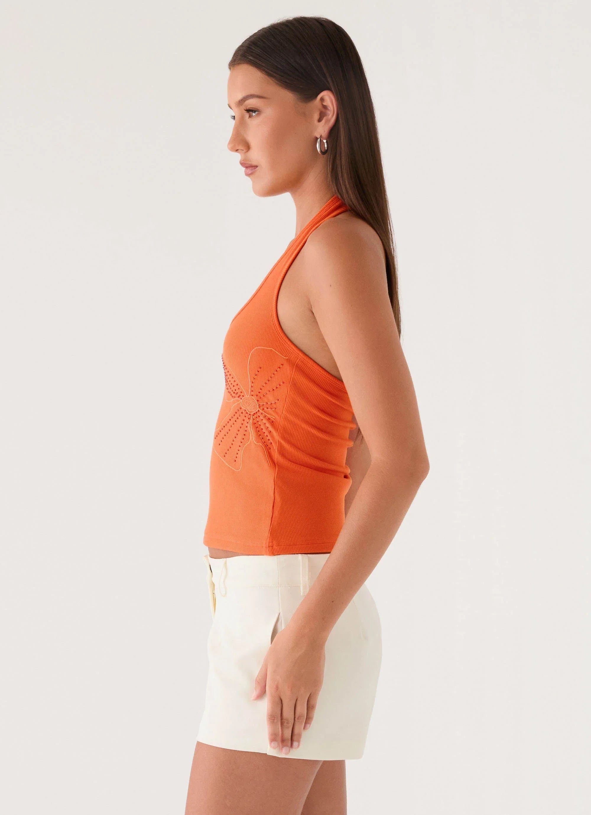 Monay Beaded Halter Top Orange