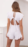 V Neck Ruffle Romper in White
