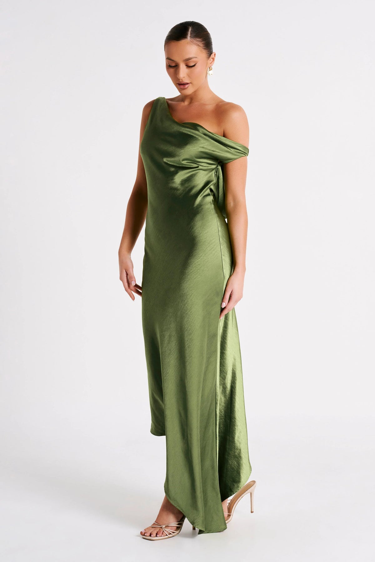 Yvette Slip Maxi Dress With Asymmetrical Hem Emerald