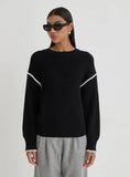 Black Contrast Stitching Knit Jumper