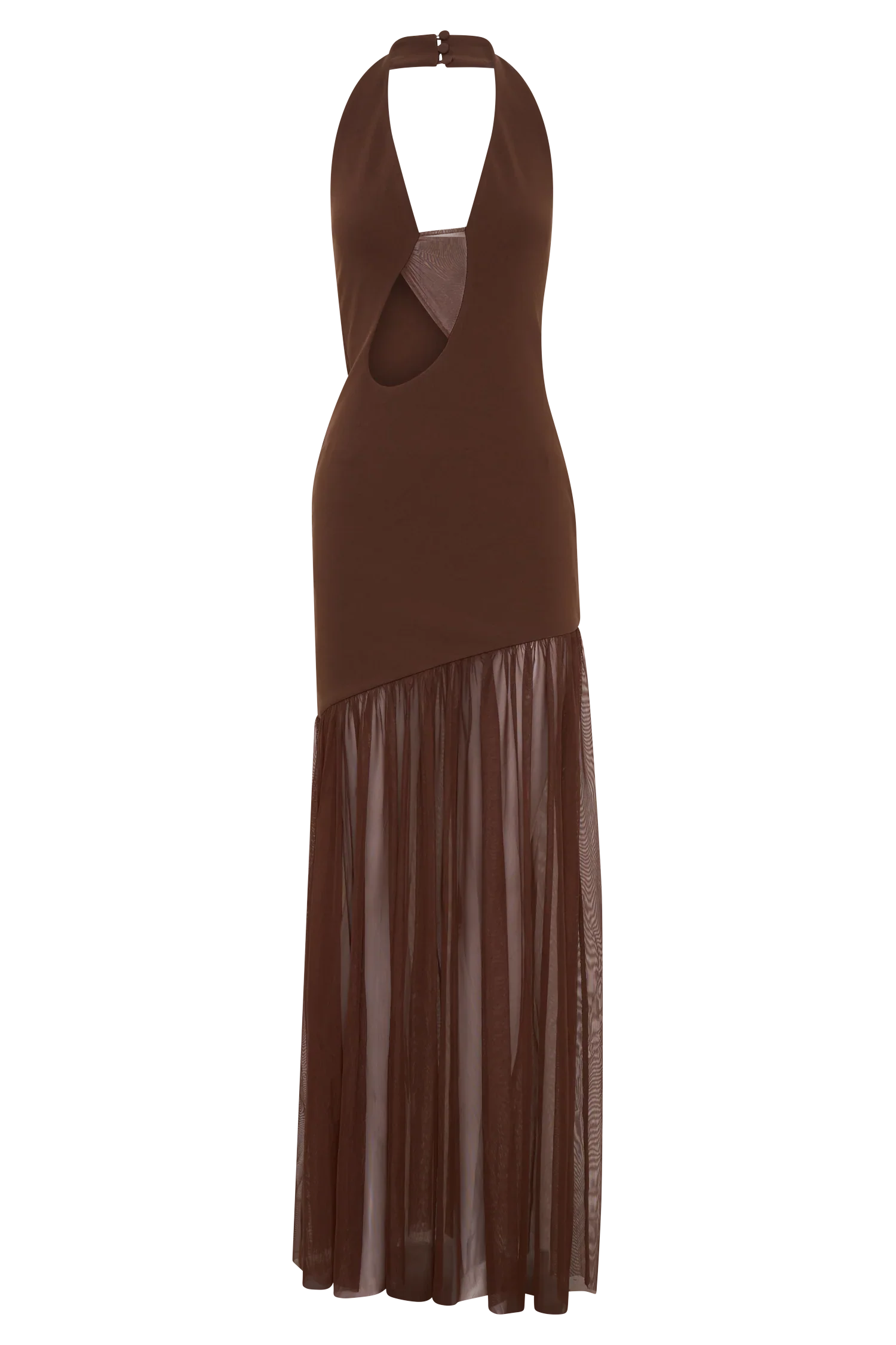 Aubree Crepe And Mesh Maxi Dress Chocolate Mocha