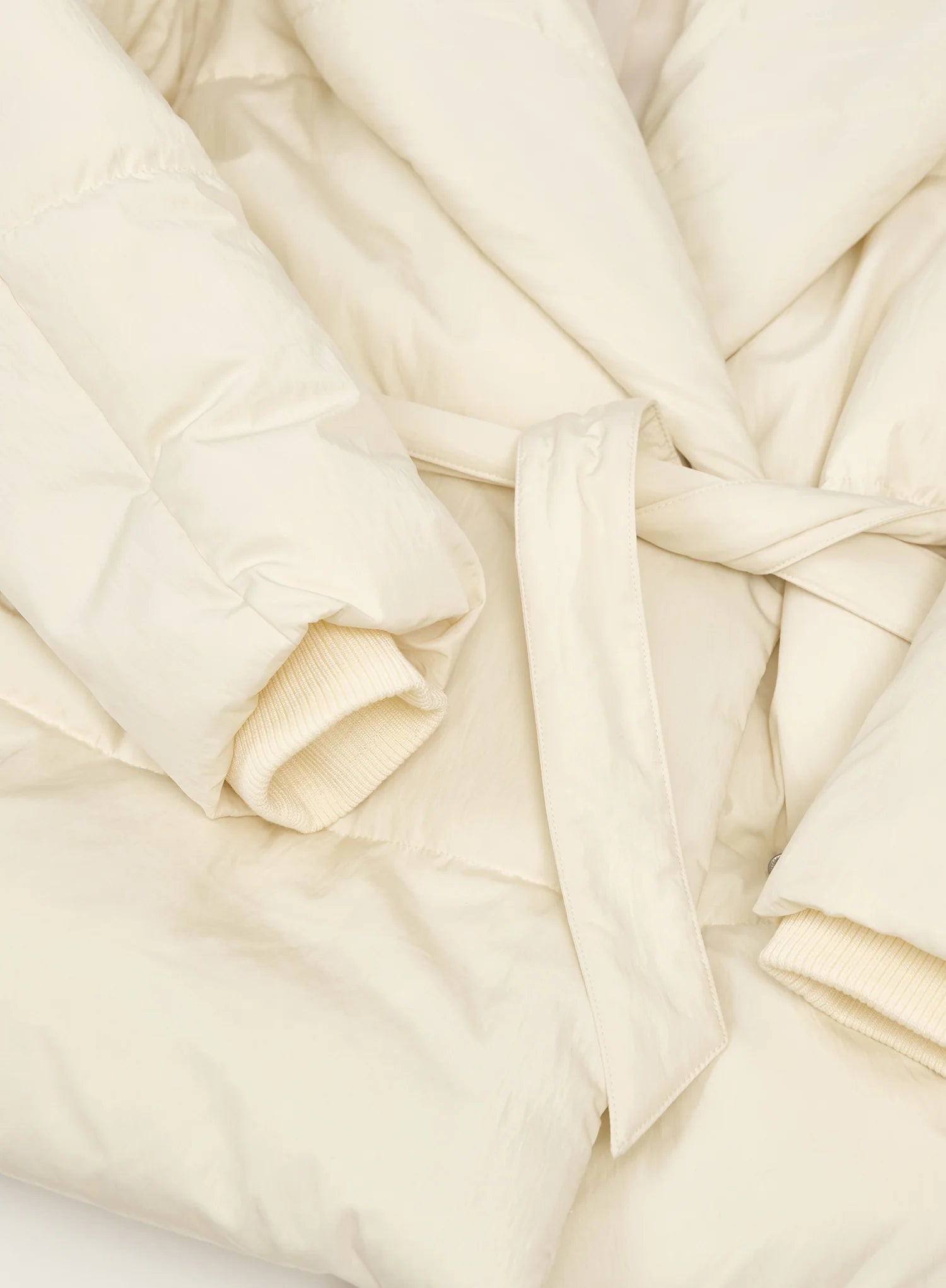 Cream Wrap Waist Belted Puffer Coat