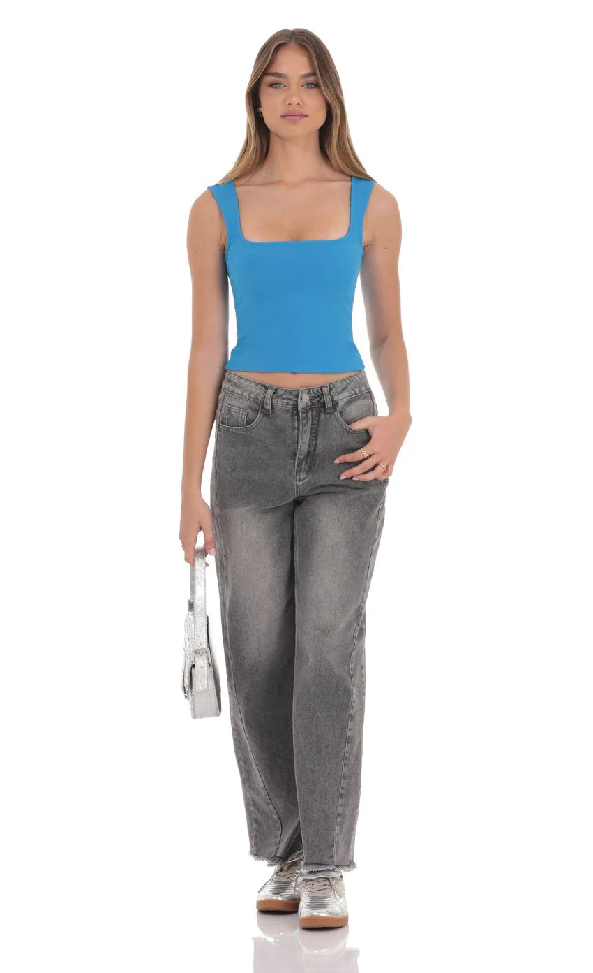 Scoop Tank Top in Aqua Blue