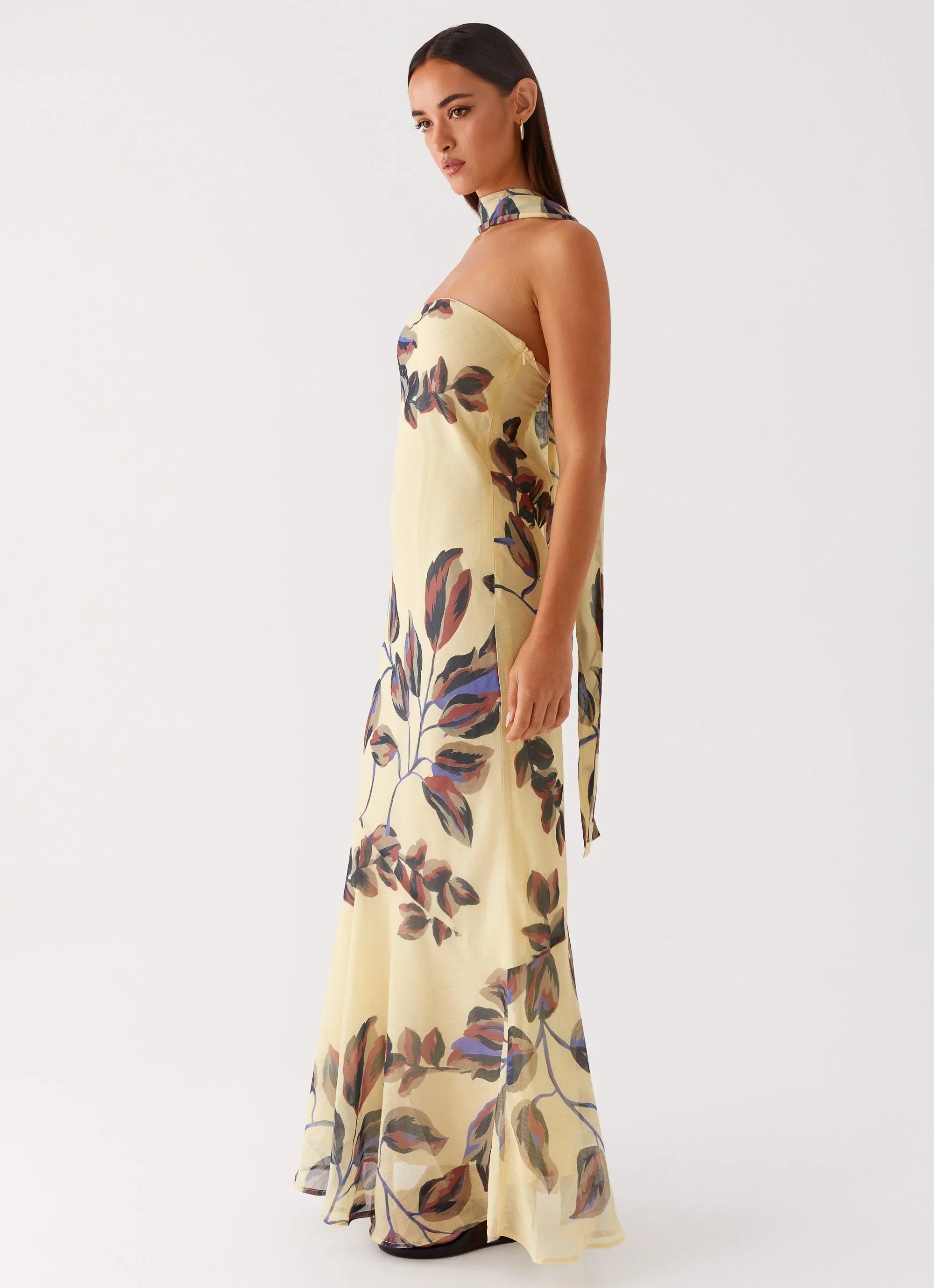 Under The Pagoda Maxi Dress Buttercream Leaf Print