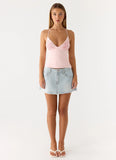 Leon Distressed Denim Mini Skirt Light Blue Wash