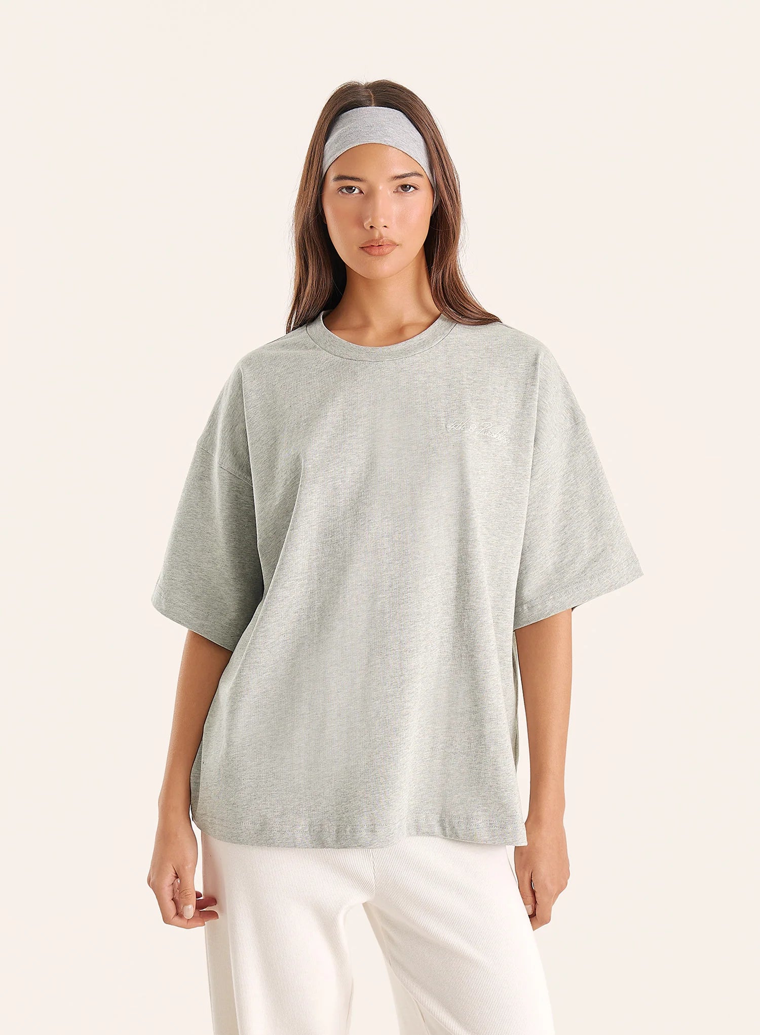 Light Grey Branded Short Sleeve Cotton T Shirt