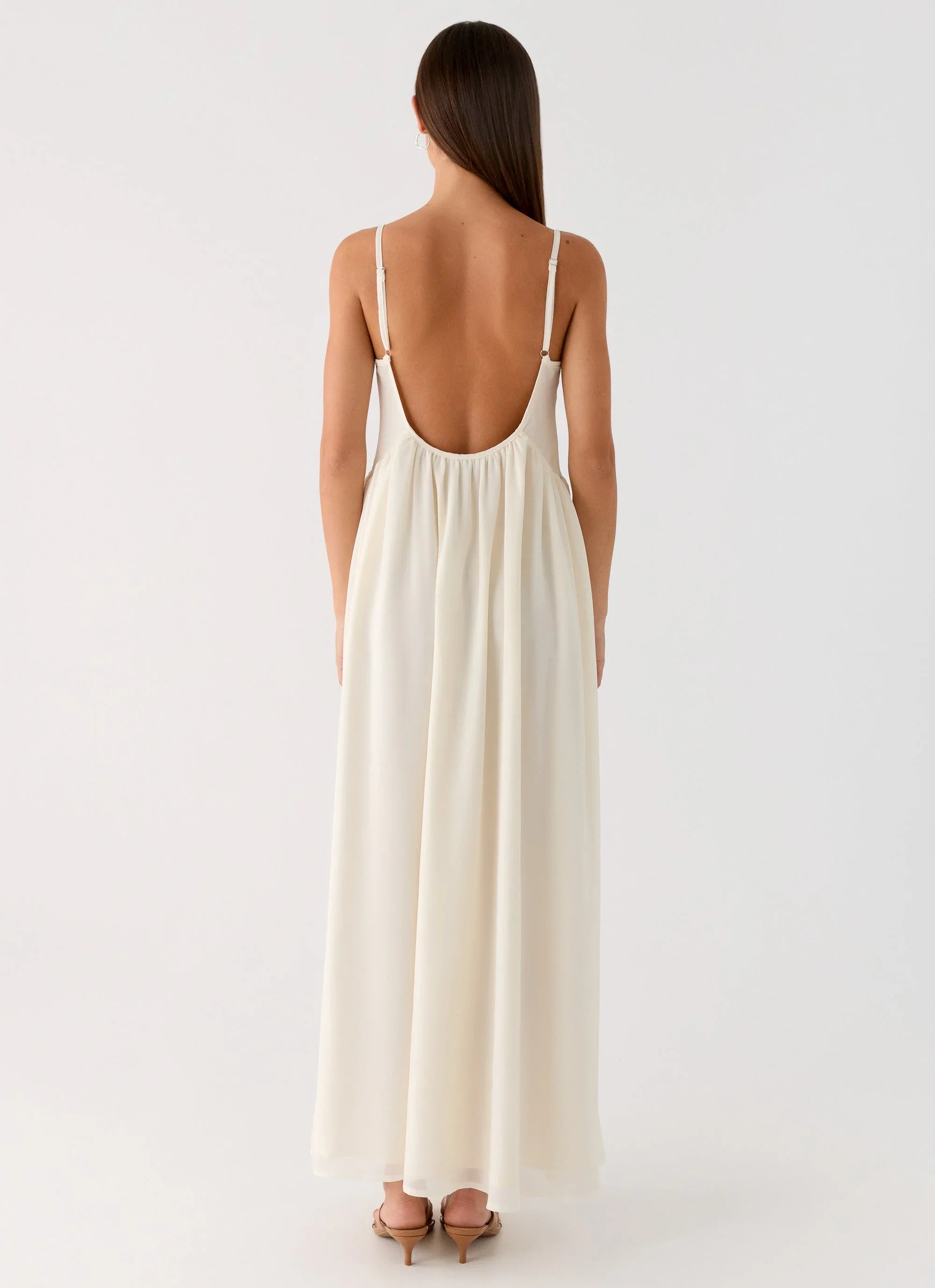 Whisperlight Chiffon Scooped Neck Maxi Dress White
