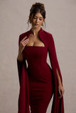 Linden Berry Bodycon Cape Sleeve Midi Dress