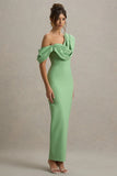 Angelina Green Draped Shoulder Maxi Dress