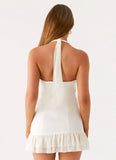 Lets Pretend Halterneck Mini Dress Cream
