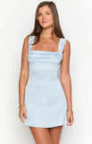 Mya Light Blue Satin Mini Dress
