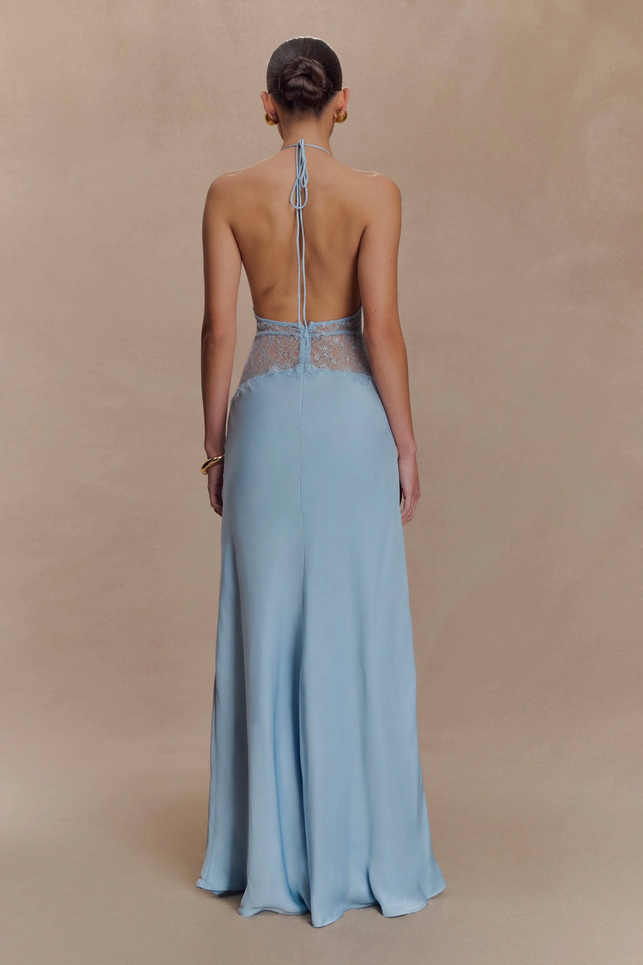 Dinah Lace And Satin Maxi Dress Cornflower Blue