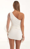 Tulle Glitter One Shoulder Dress in White