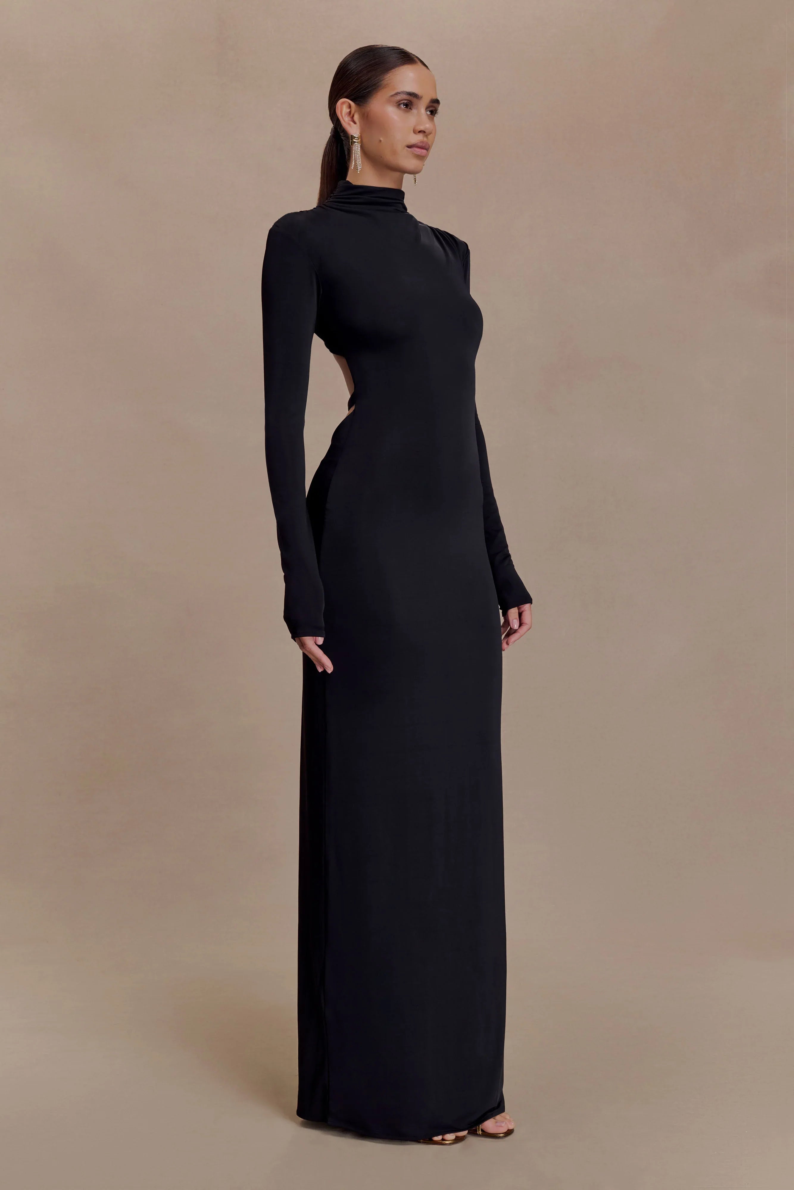 Kiyah Slinky Cut Out Maxi Dress Black