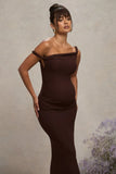 Salome Chocolate Brown Twisted Asymmetric Maternity Midi Dress