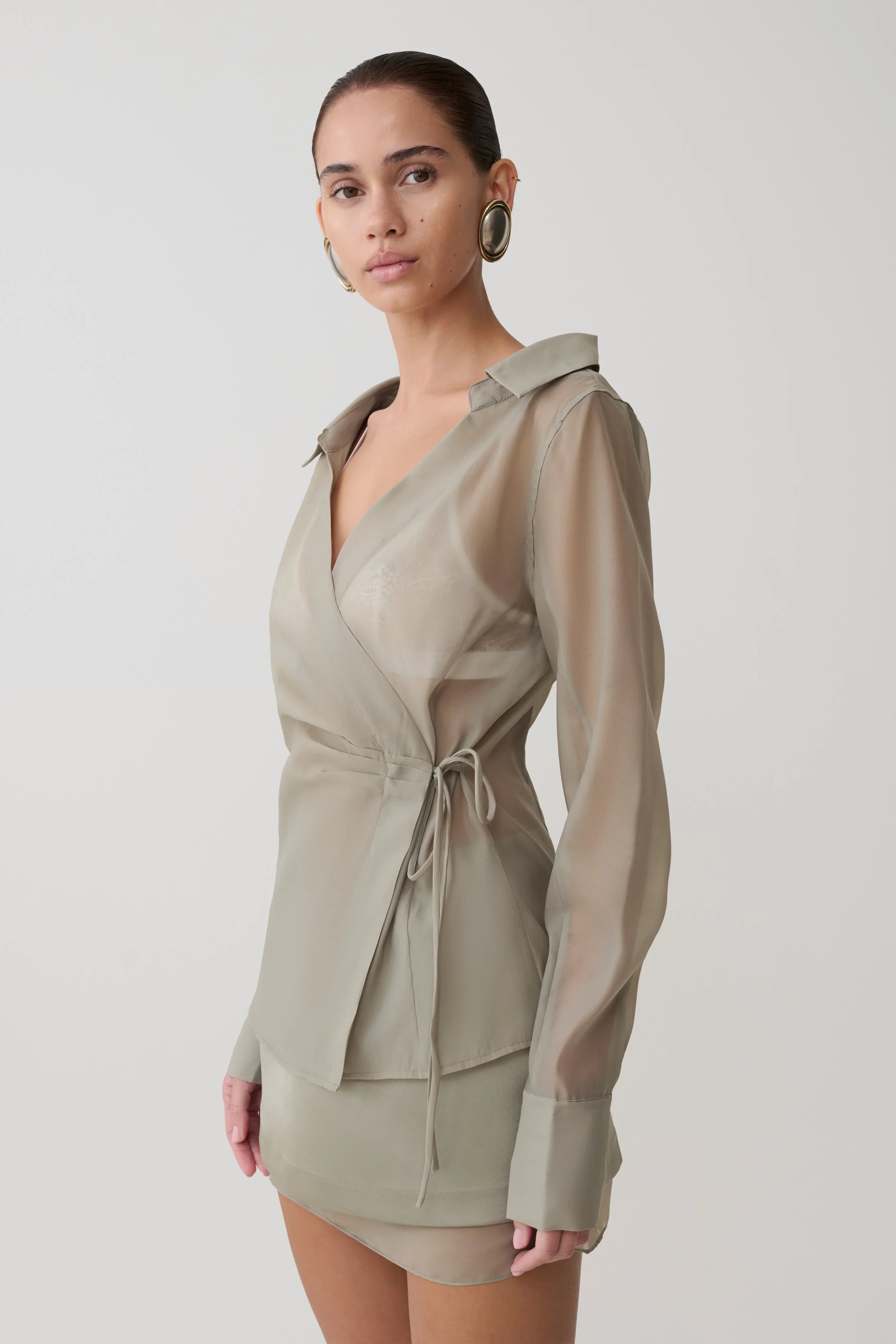 Frankie Organza Cross Over Shirt Smoke