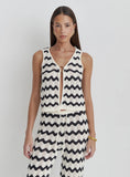 Navy And Cream Wave Crochet Tie Side Top