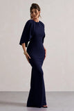 Kianne Navy Draped Short Sleeve Maxi Dress