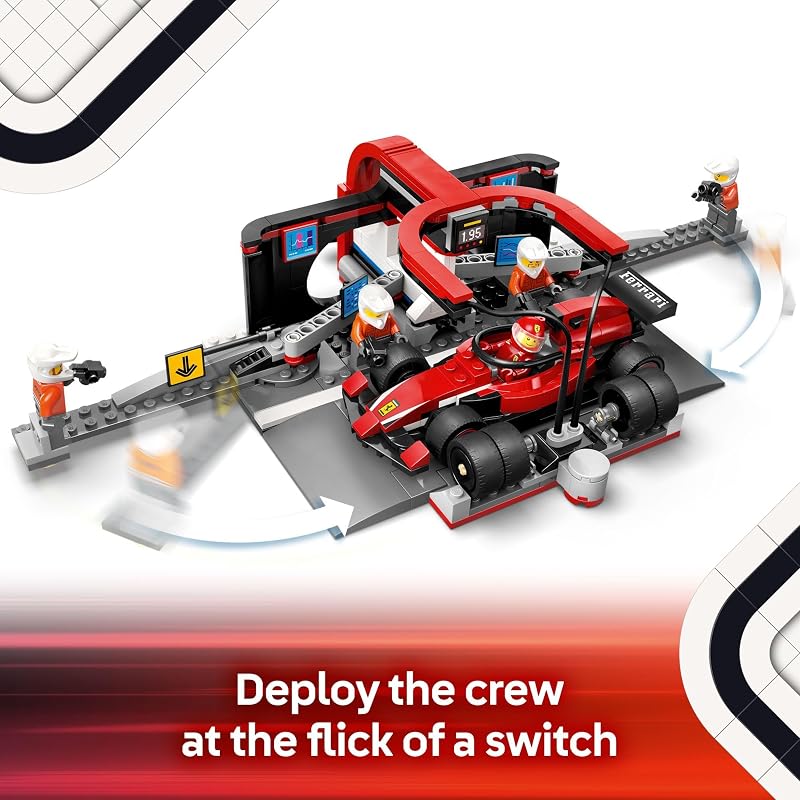 LEGO City F1 Pit Stop Pit Crew with Ferrari Car Toy Model Race Car Toy Building Playset for Kids Boys and Girls Ages 6 F1 Collectible for Fans Gift Idea for Birthdays 60443