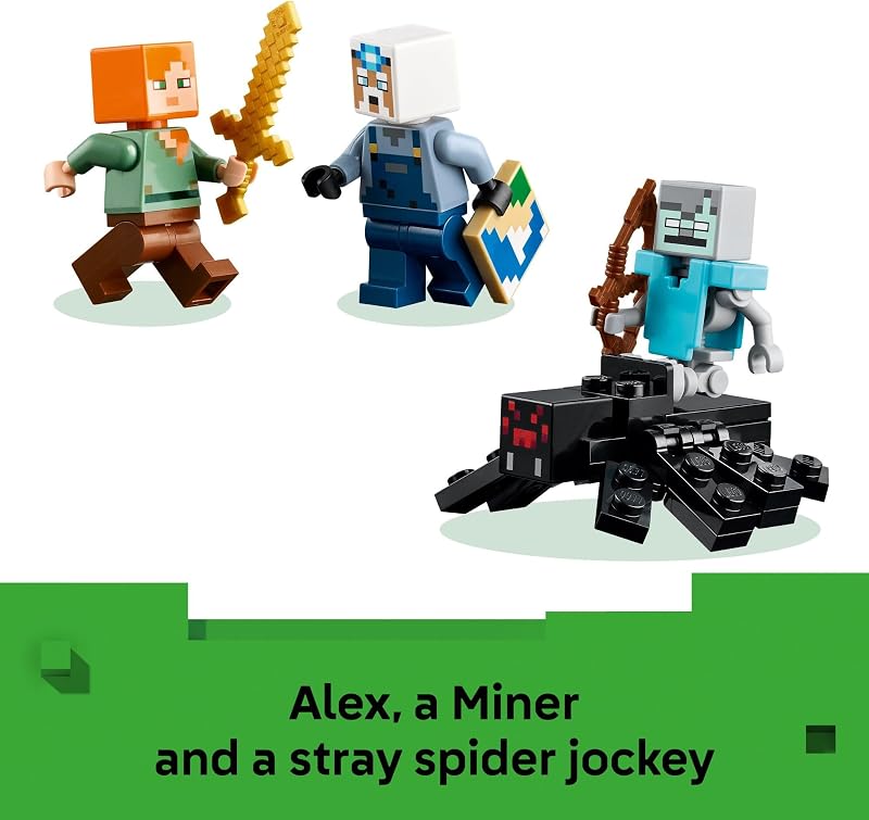 LEGO Minecraft the Pickaxe Mine Kids Toy Building Set for Boys and Girls Minecraft Toy for Gaming Fans 8 Includes Alex Miner and Stray Spider Jockey Minifigure Birthday Gift Idea 21277