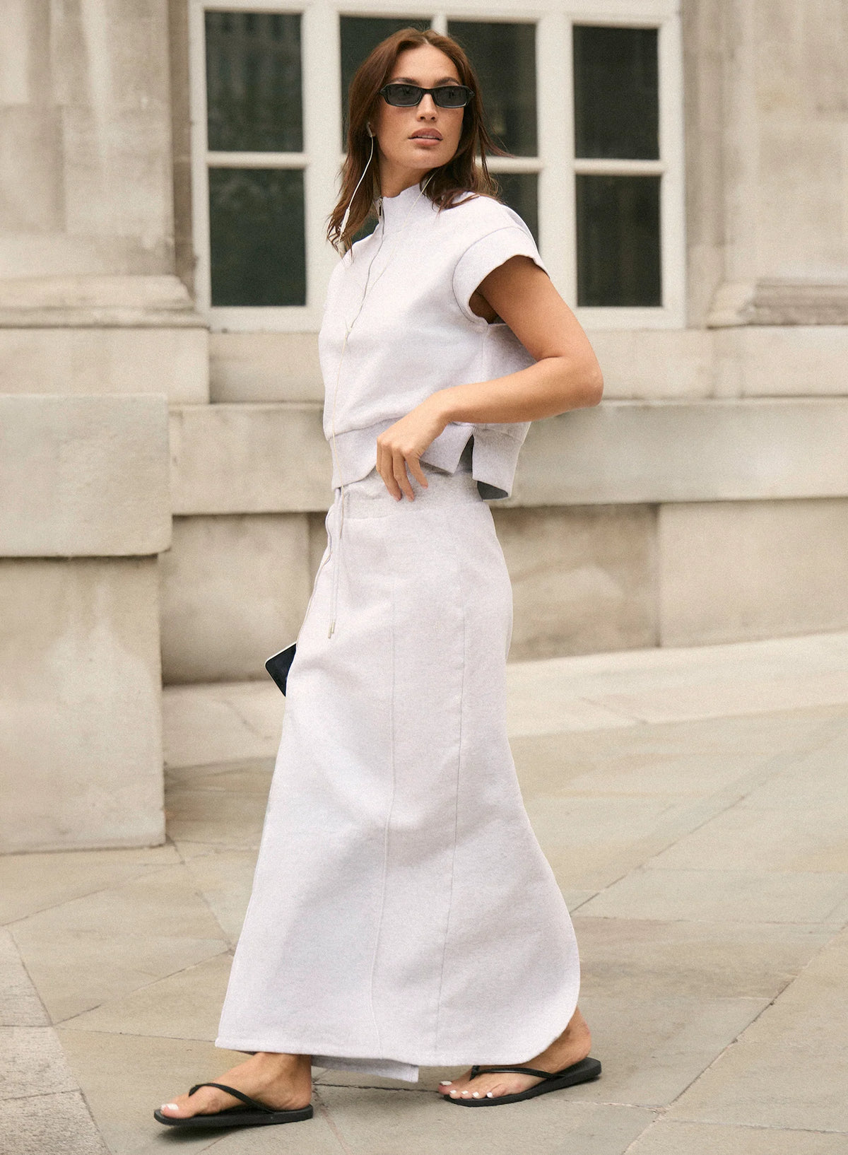Light Grey Cotton Maxi Sweat Skirt