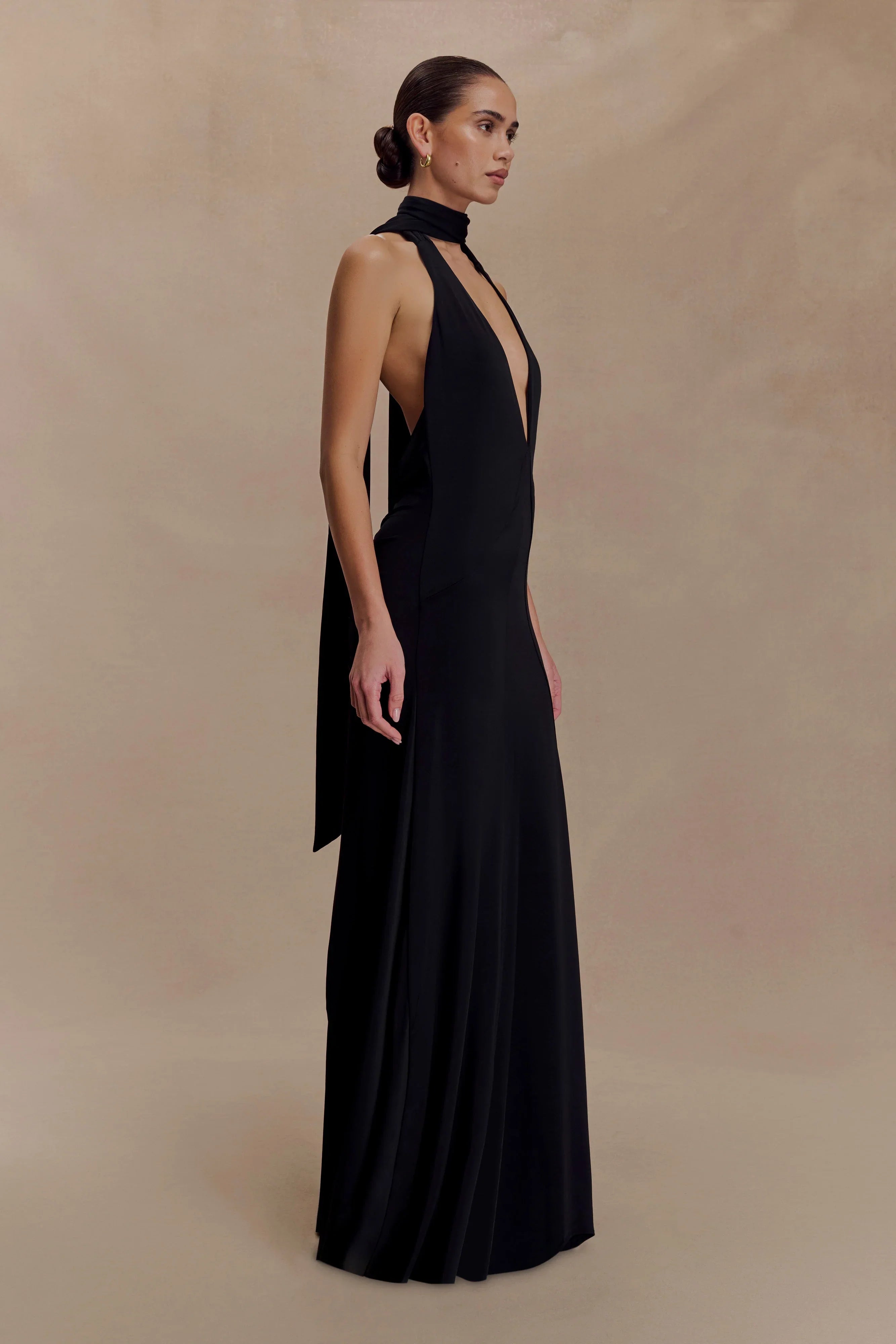 Juliet Slinky Maxi Dress With Scarf Black