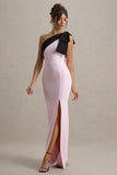 Kiri Pink Black One Shoulder Bow Maxi Dress