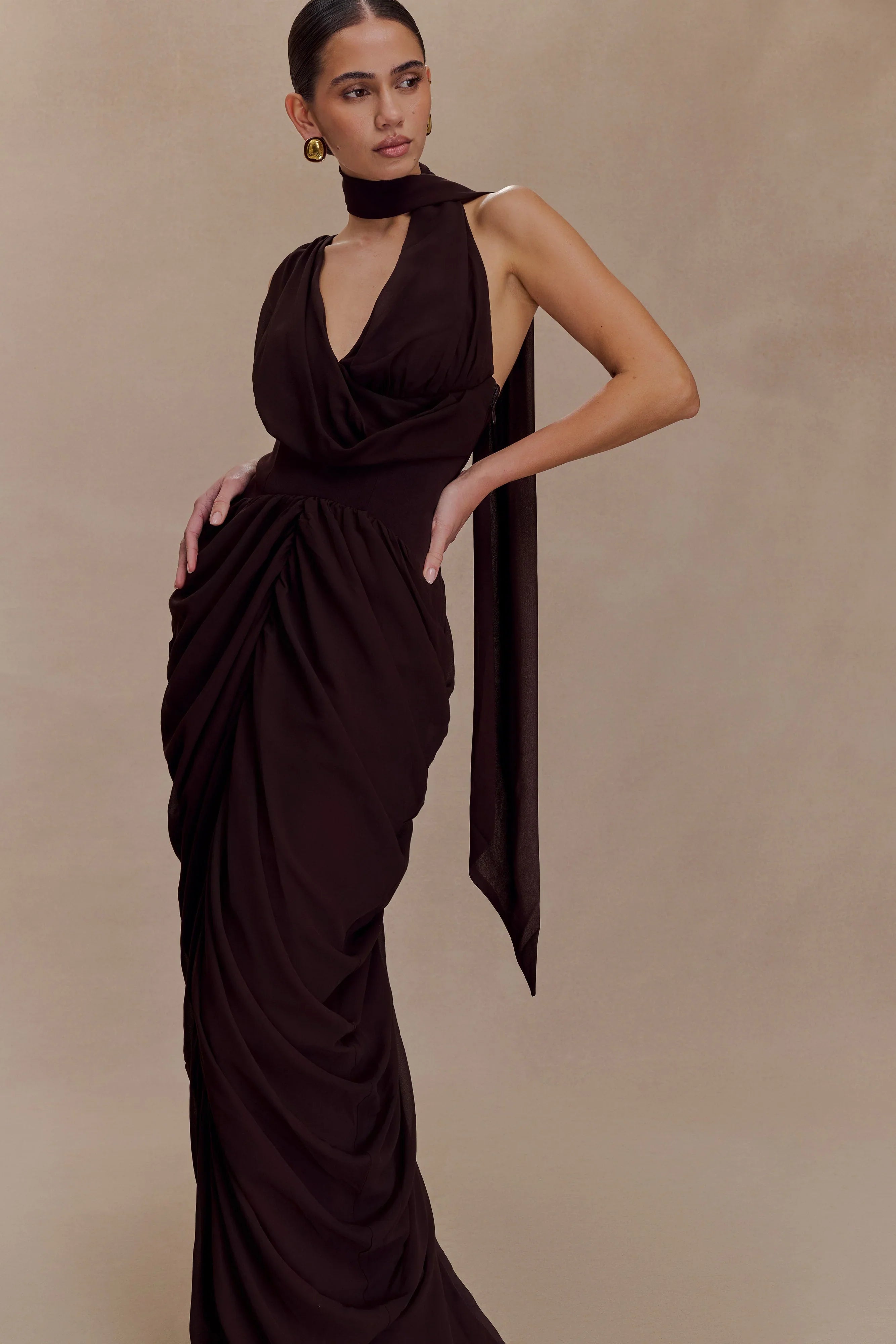 Alex Chiffon Maxi Dress Cacao Brown