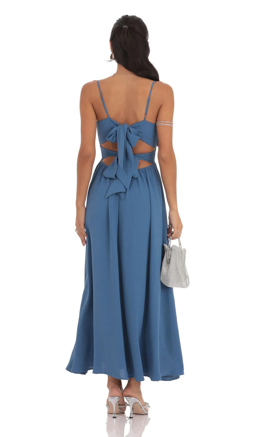 Front Twist Midi Dress in Slate Blue
