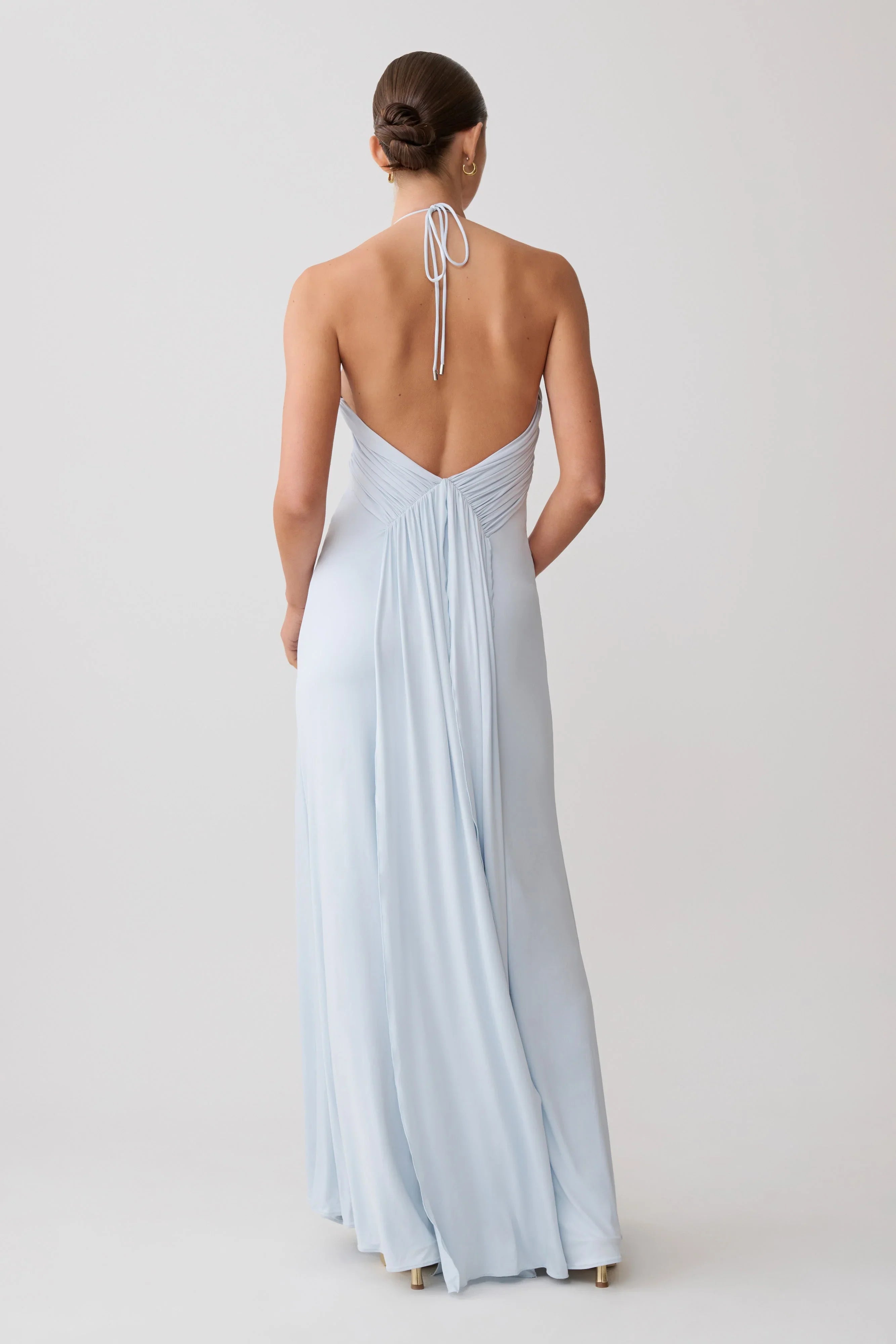 Maely Gathered Slinky Maxi Dress Pale Blue