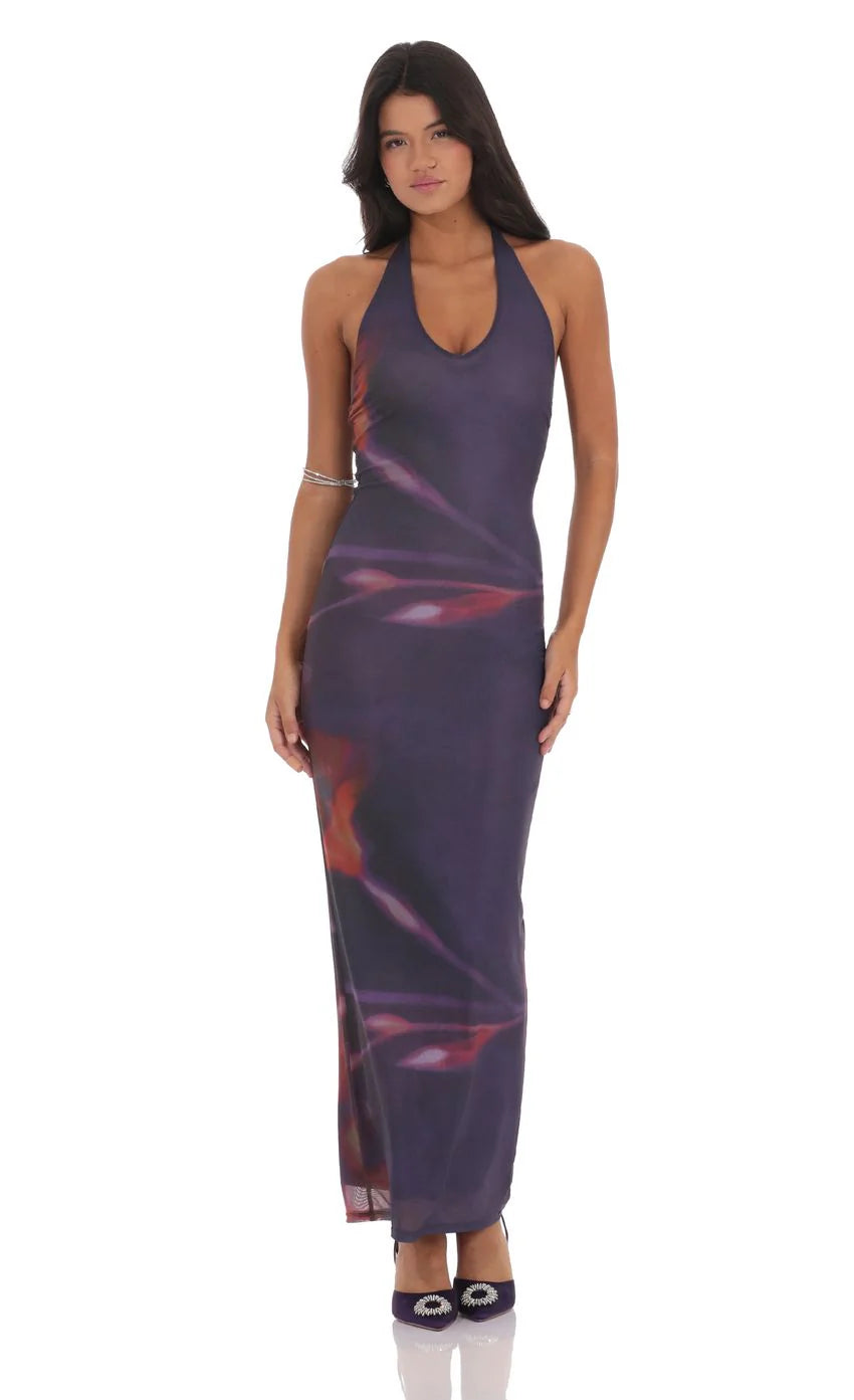 Halter Bodycon Maxi Dress in Blue