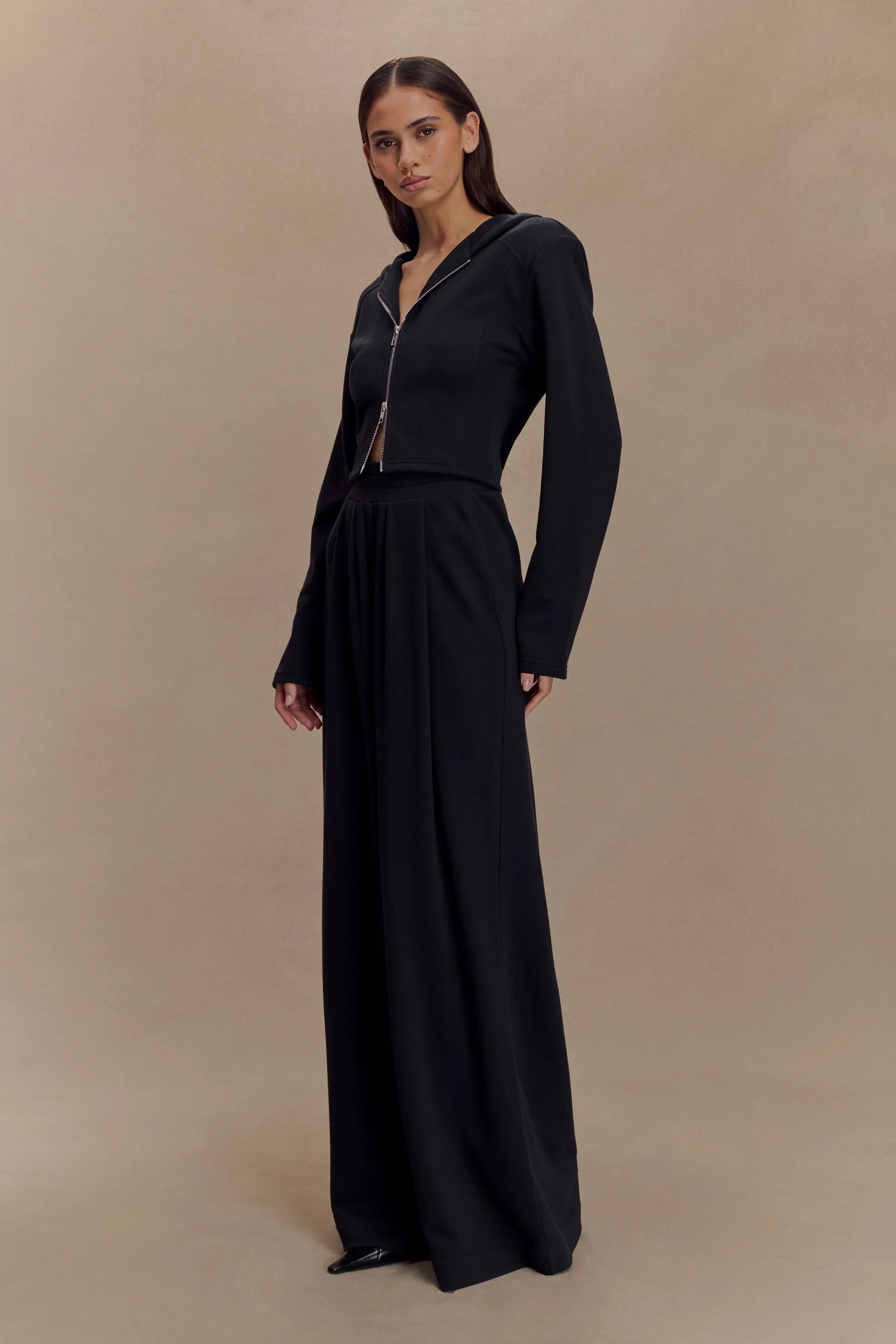 Aspen Gathered Wide Leg Jogger Black