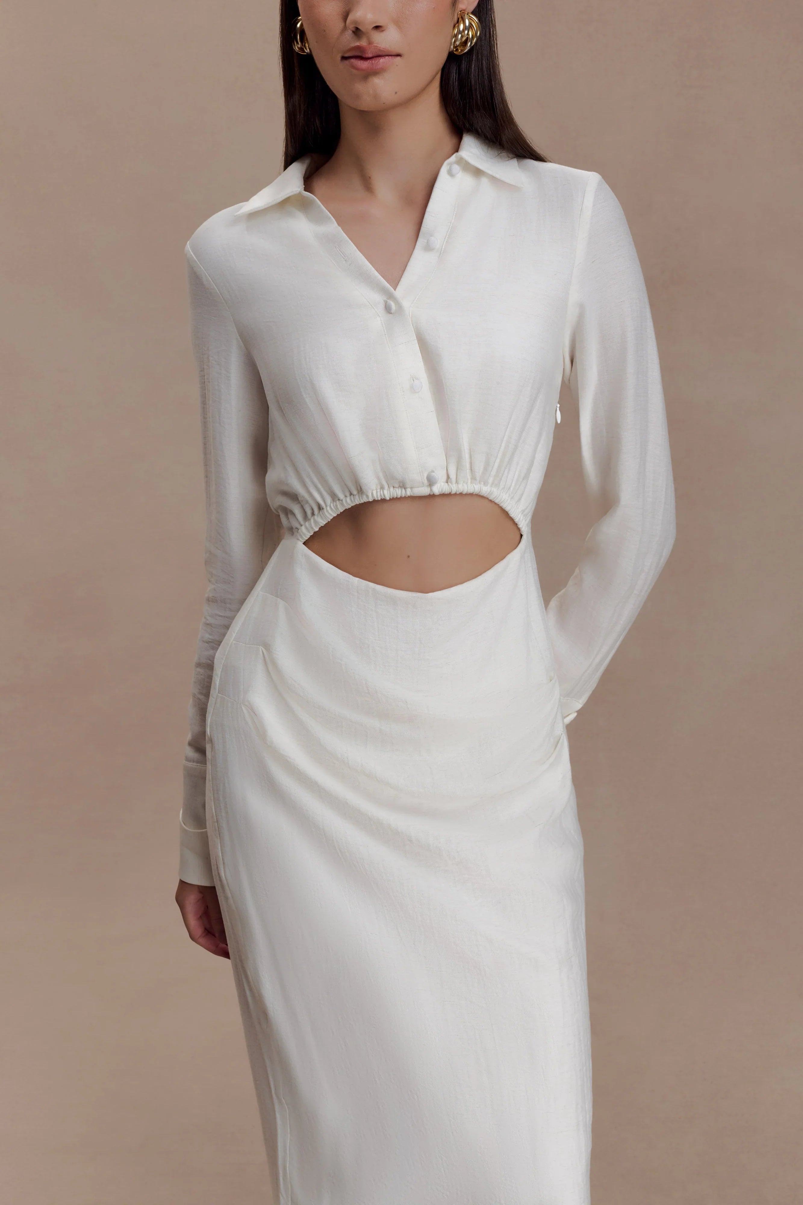 Cecilie Cut Out Shirt Midi Dress White