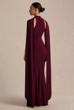 Cordy Burgundy High Neck Maxi Dress With Scarf Detail