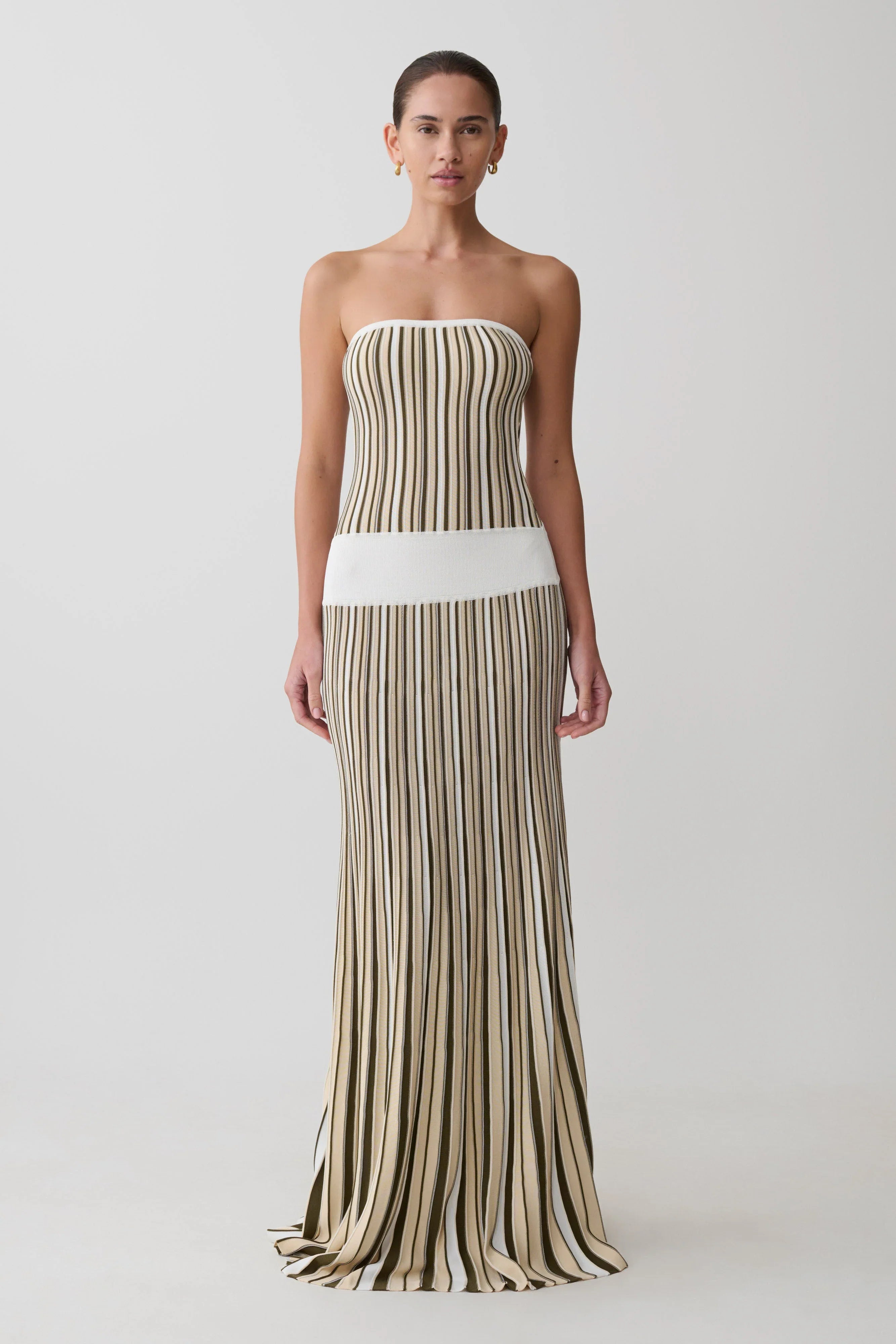 Joyce Stripe Maxi Knit Dress Khaki Ivory