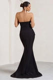 Elene Black Pleated Split Fishtail Maxi Dress